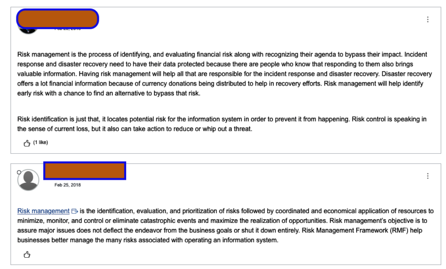 SEC340 DiscussionsWeek 1: Risk Management